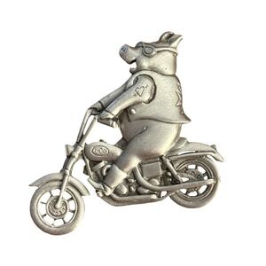 Vintage JJ Jonette Pewter Pig‎ Riding Motorcycle Brooch Hog on Hog Pin
